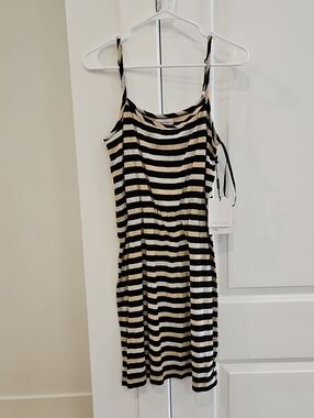 NWT Calvin Klein Black and Cream Striped Mini Tank Dress